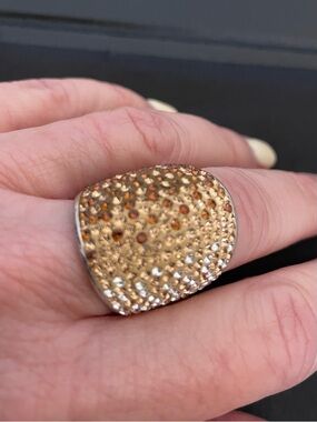 Chelsea Taylor Domed Pave’ SS Ring with Ombré Gold Tone Crystals